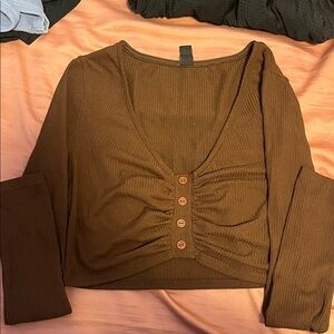 Windsor Brown Ruched Button-Down Blouse